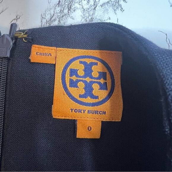 Tory Burch wool blend gold button sheath dress Sz 0 navy - Picture 4 of 7